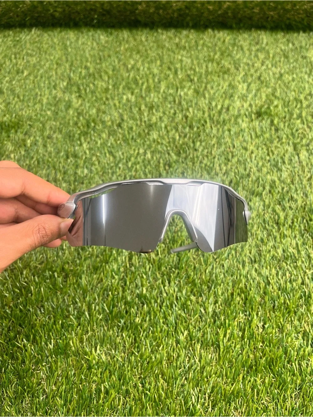 Sport Shield Sunglasses with Mirrored Silver Lens